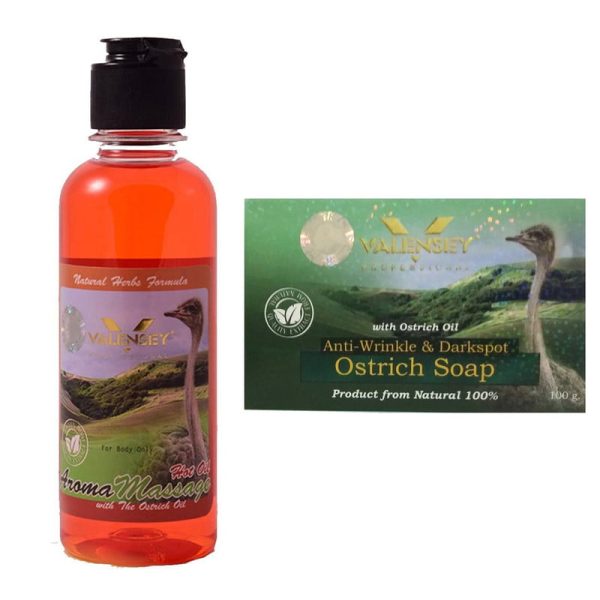 پک صابون و روغن ماساژ شتر مرغ والنسی مدل Ostrich Oil مقدار 300 گرم