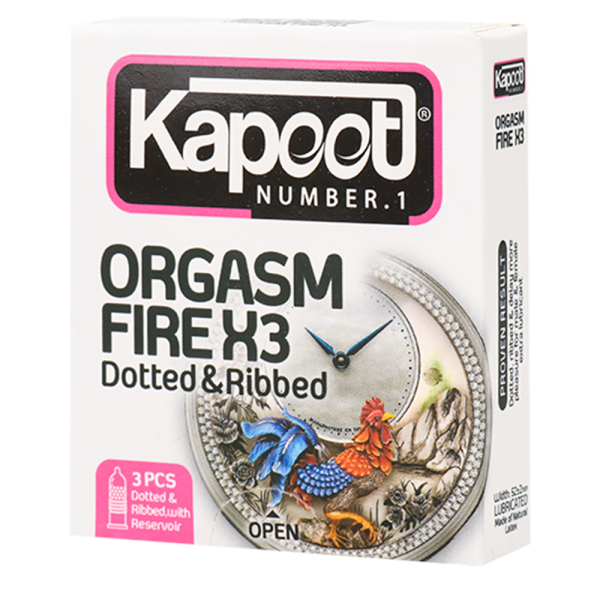 کاندوم خاردار و شیاردار کاپوت مدل Orgasm Fire X3 بسته 3 عددی